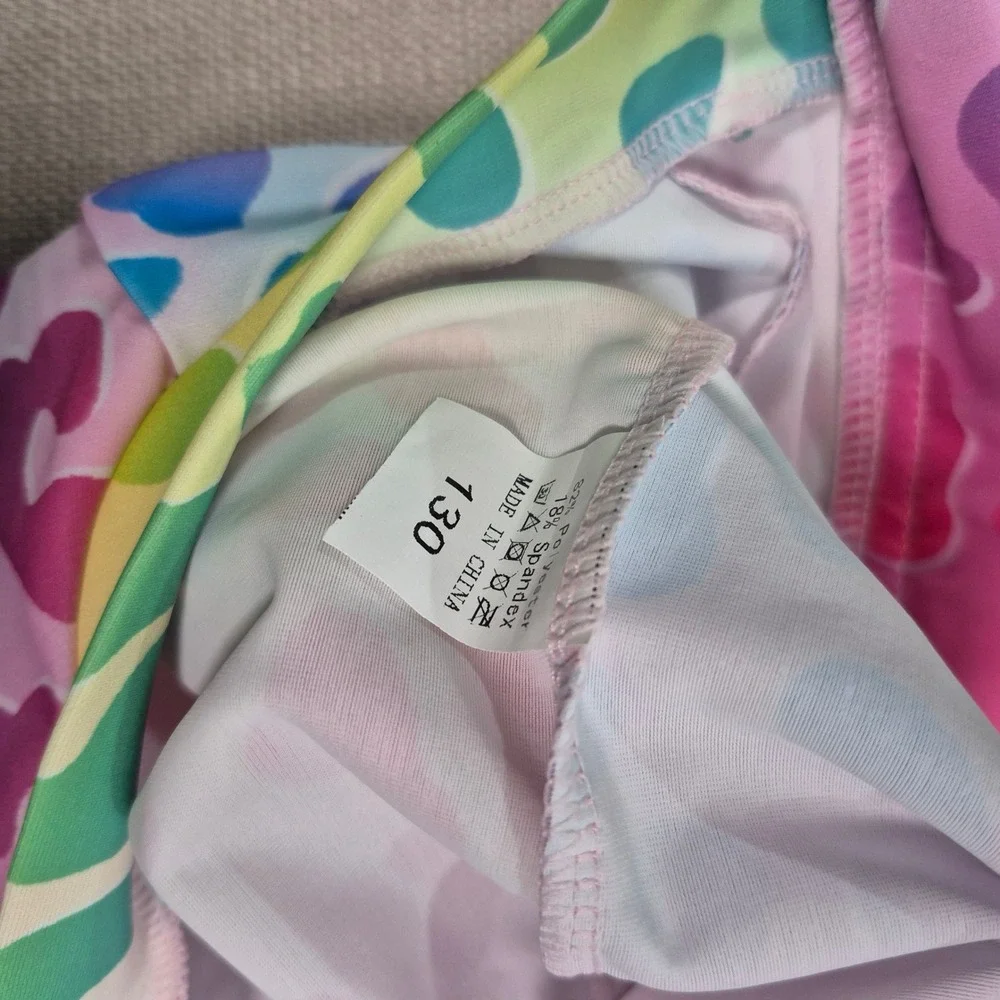 Girls Rainbow Leopard Long Sleeve Rash Guard Swimsuit Size 130